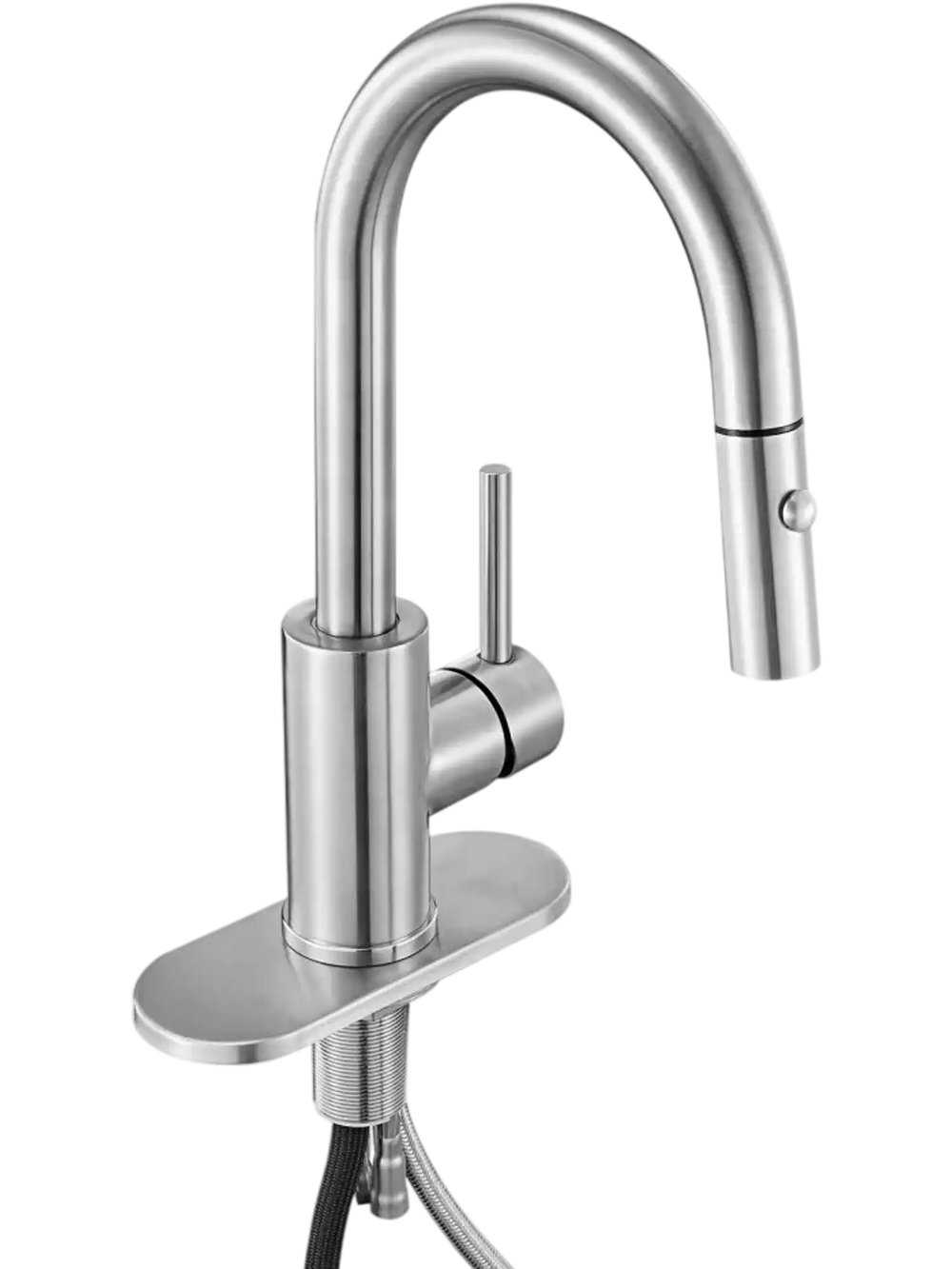 VEVOR Single Handle Sink Faucet, Brushed Nickel Kitchen Faucet with Pull Down Sprayer, Suitable for Bathroom, RV, Bar Sink, Public Restroom, Stream & Spray Dual Water Flow Modes, Leak-Proof Valve