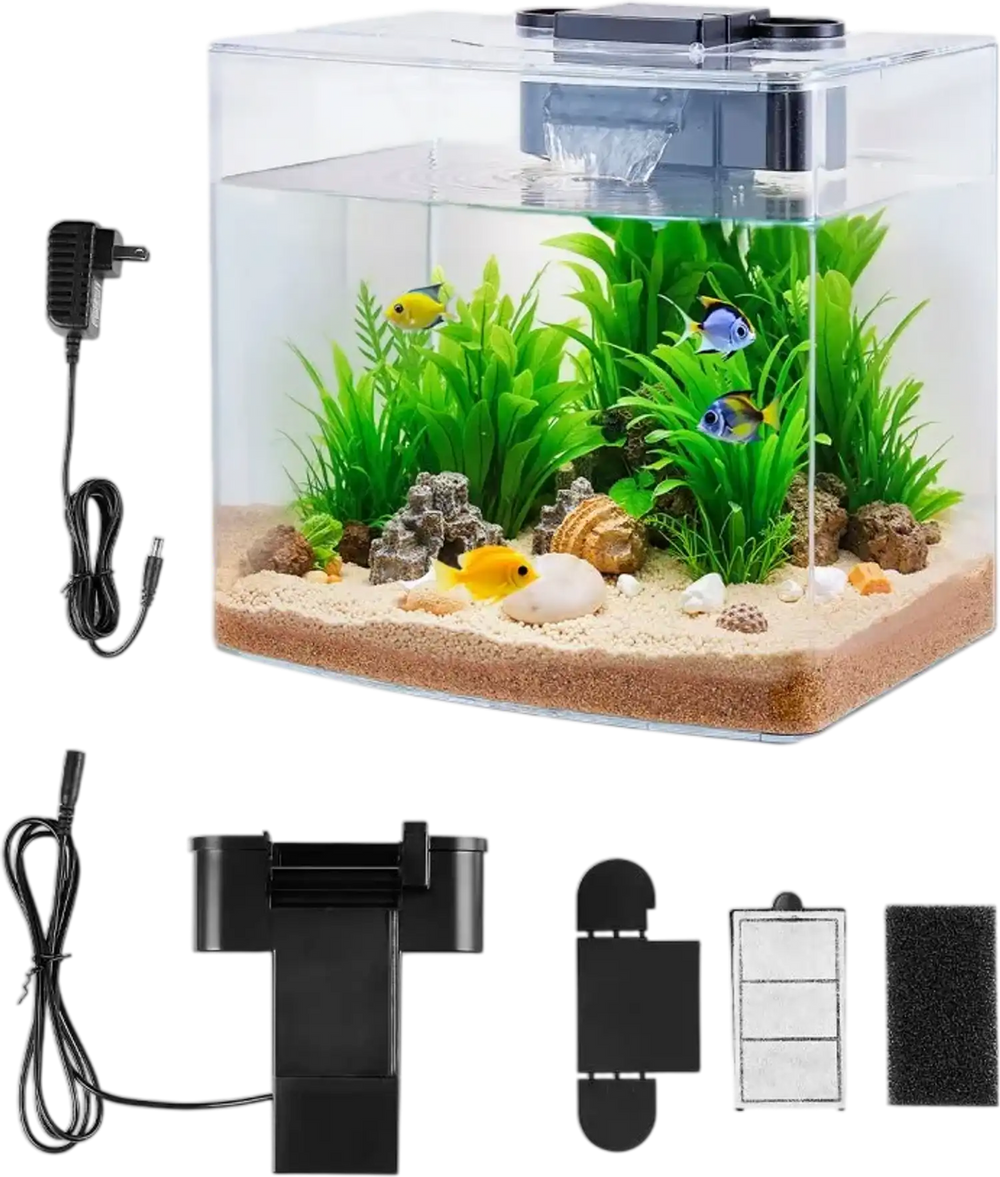 VEVOR Fish Tank Aquarium, 3.5 Gallon Arch Ultra-Clear GPPS Starter Smart Tank Adjustable 3 Color Lighting, Self Cleaning System Fishbowl for Freshwater & Saltwater Fish Home, Office, or Pet Use