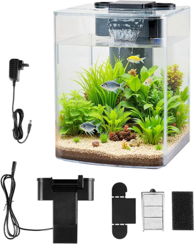 VEVOR Fish Tank Aquarium, 2 Gallon Arch Ultra-Clear GPPS Starter Smart Tank Adjustable 3 Color Lighting, Self Cleaning System Fishbowl for Freshwater & Saltwater Fish Home, Office, or Pet Use