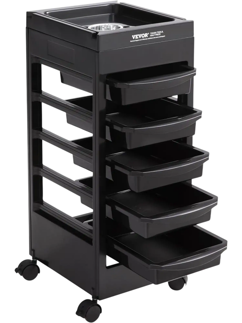 VEVOR Beauty Salon Trolley Cart, Plastic Salon Rolling Cart for Stylist with 5 Removable Drawers & Dryer Holder, Rolling Hairdressing Cart with 4 Wheels (2 Lockable) for Beauty SPA Barbershop