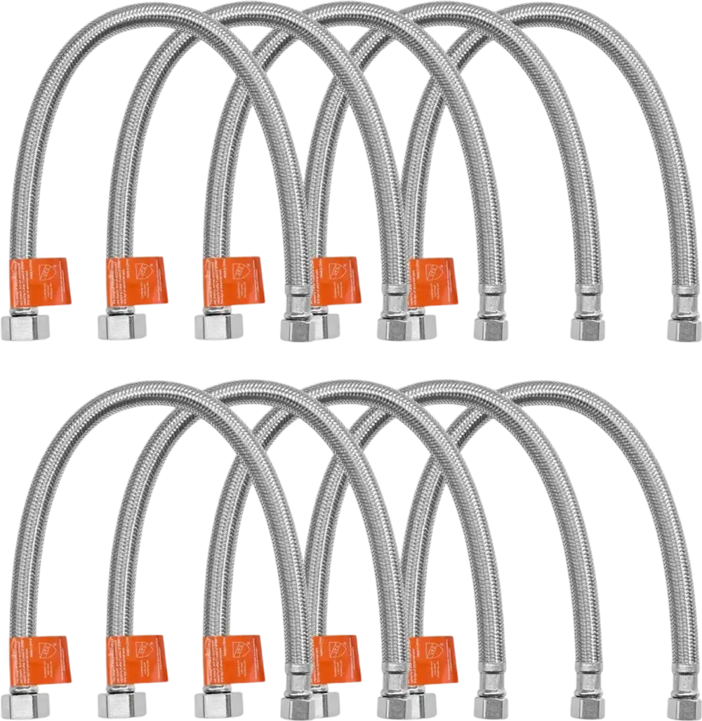 VEVOR Faucet Hose Connector, 16-Inch Length, 3/8 Inch Comp x 1/2 Inch FIP 10-Pack Braided Stainless Steel Faucet Supply Line, Faucet Hose Connects Kitchen Bathroom Sink to Water Supply, Certified Safe