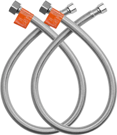 VEVOR Faucet Hose Connector, 24-Inch Length, 3/8 Inch Comp x 1/2 Inch FIP 2-Pack Braided Stainless Steel Faucet Supply Line, Faucet Hose Connects Kitchen Bathroom Sink to Water Supply, Certified Safe