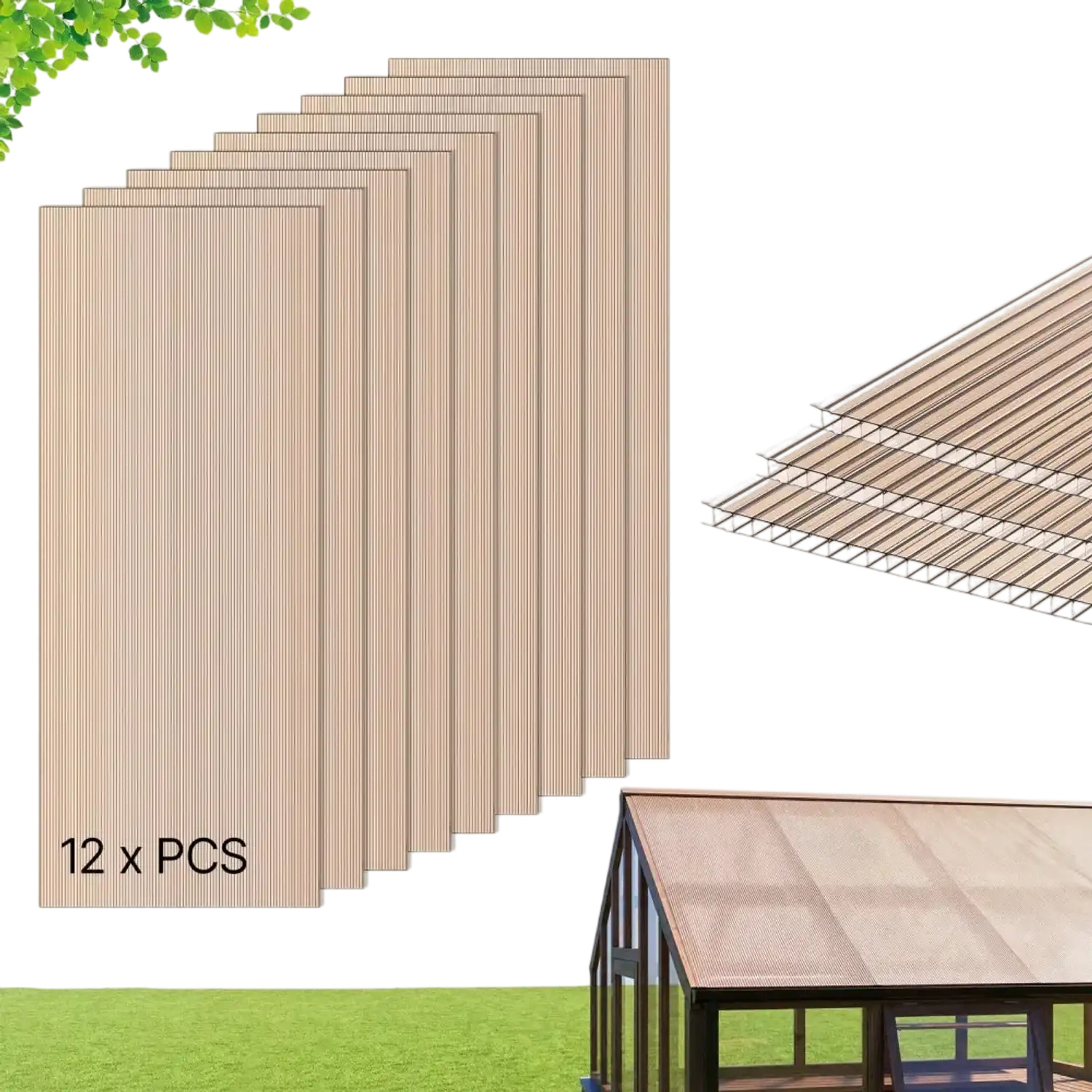 Vevor Roof Panels Polycarbonate Corrugated Greenhouse Replacement Cover 12-Pc 5' x 2' x 0.24