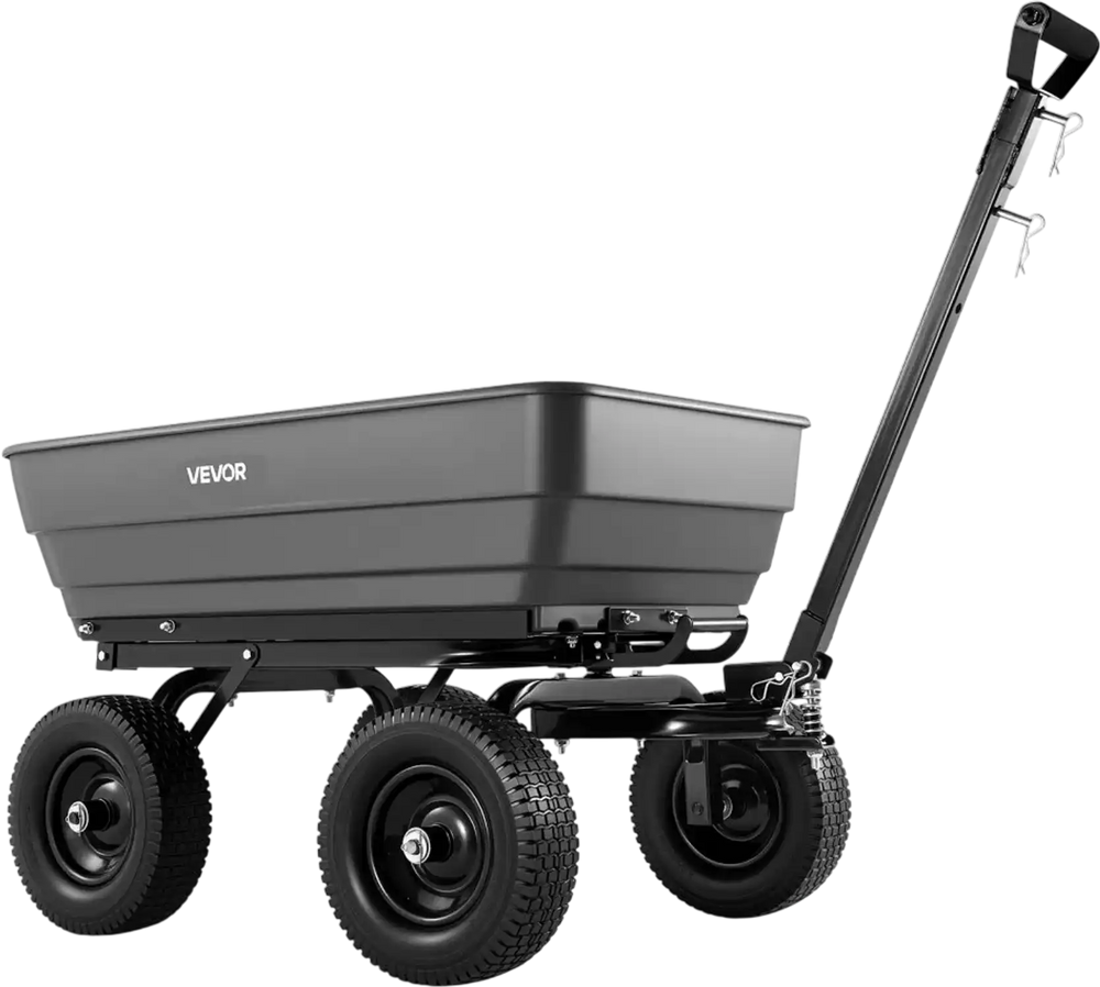 VEVOR Garden Dump Cart, 1200 lbs Poly Dump Cart, 7 Cu. Ft. Garden Carts Dumps Wagon with 2-in-1 Convertible Handle, 90° Quick-Dumps Mechanism, 180° Swivel Wheels, Yard Wagon for Plants, Soil, Crops