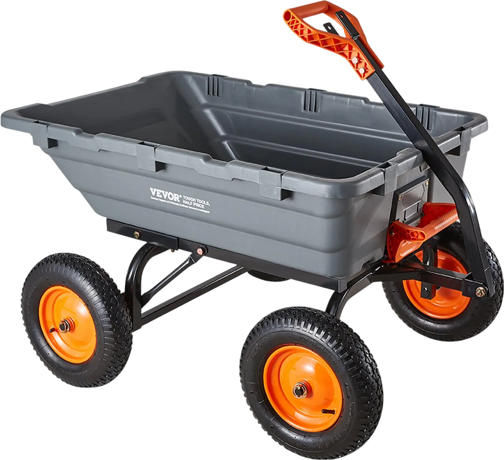 VEVOR Garden Dump Cart, 1500 lbs Poly Dump Cart, Garden Carts Dumps Wagon with 90° Quick-Dumps Mechanism, Adjustable Handle, 270° Flexible Rotating Bearings, Yard Wagon for Plants, Soil, Crops