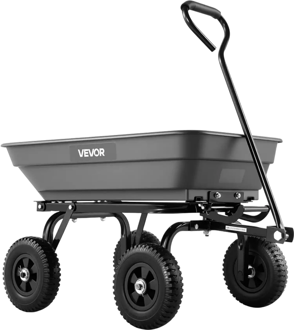 VEVOR Garden Dump Cart, 400 lbs Poly Dump Cart, Garden Carts Dumps Wagon with 90° Quick-Dumps Mechanism, 180° Swivel Wheels, 270° Flexible Rotating Bearings, Yard Wagon for Plants, Soil, Crops
