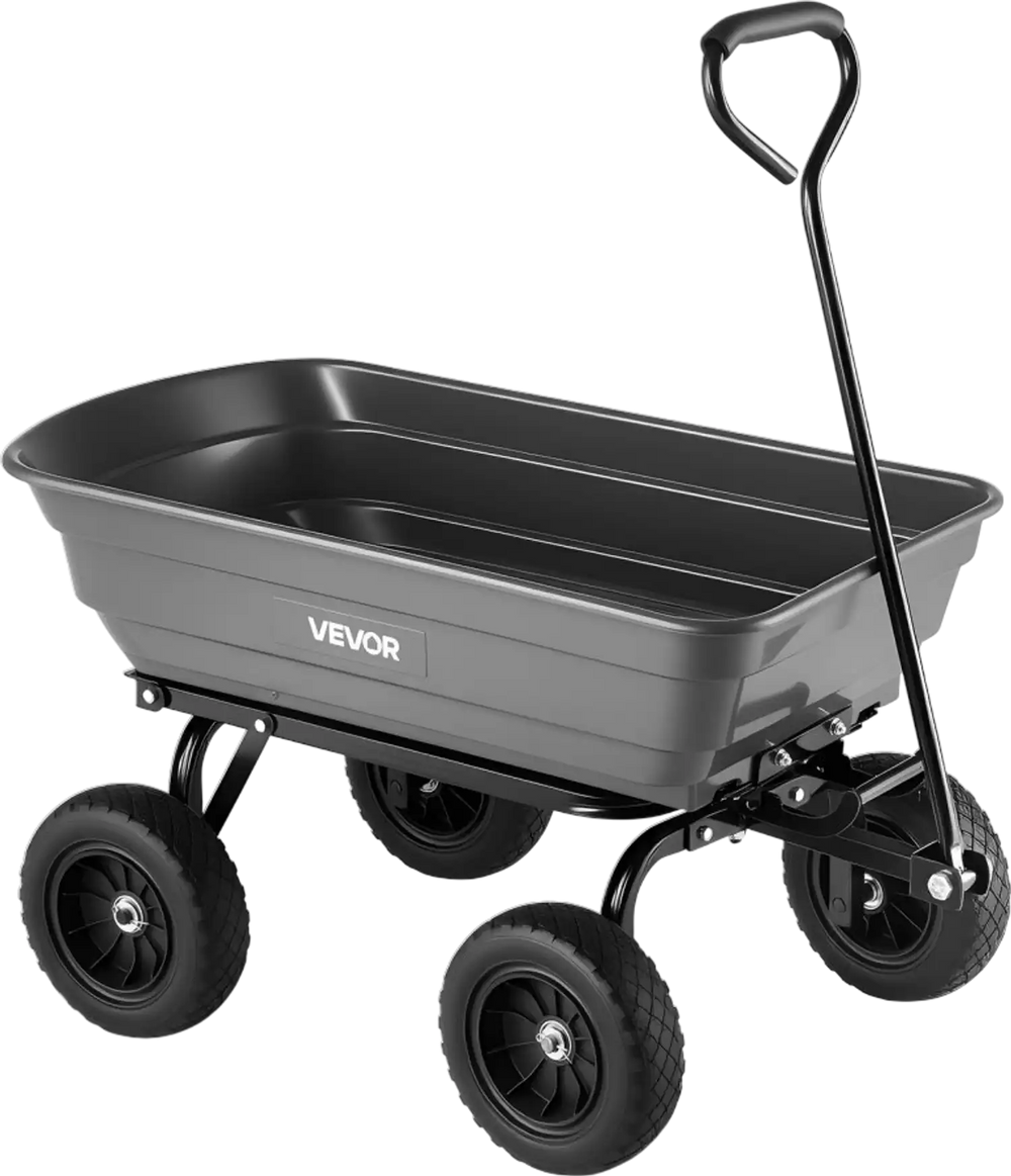 VEVOR Garden Dump Cart, 600 lbs Poly Dump Cart, Garden Carts Dumps Wagon with 90° Quick-Dumps Mechanism, 180° Swivel Wheels, 270° Flexible Rotating Bearings, Yard Wagon for Plants, Soil, Crops