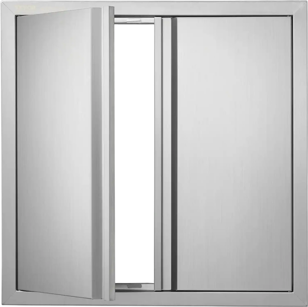 VEVOR BBQ Access Door, 24W x 24H Inch Double Outdoor Kitchen Door, Stainless Steel Flush Mount Door, Wall Vertical Door with Recessed Handles , for BBQ Island, Grilling Station, Outside Cabinet