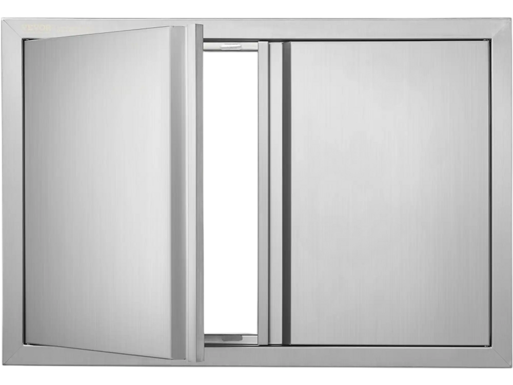 VEVOR BBQ Access Door, 30W x 21H Inch Double Outdoor Kitchen Door, Stainless Steel Flush Mount Door, Wall Vertical Door with Recessed Handles , for BBQ Island, Grilling Station, Outside Cabinet
