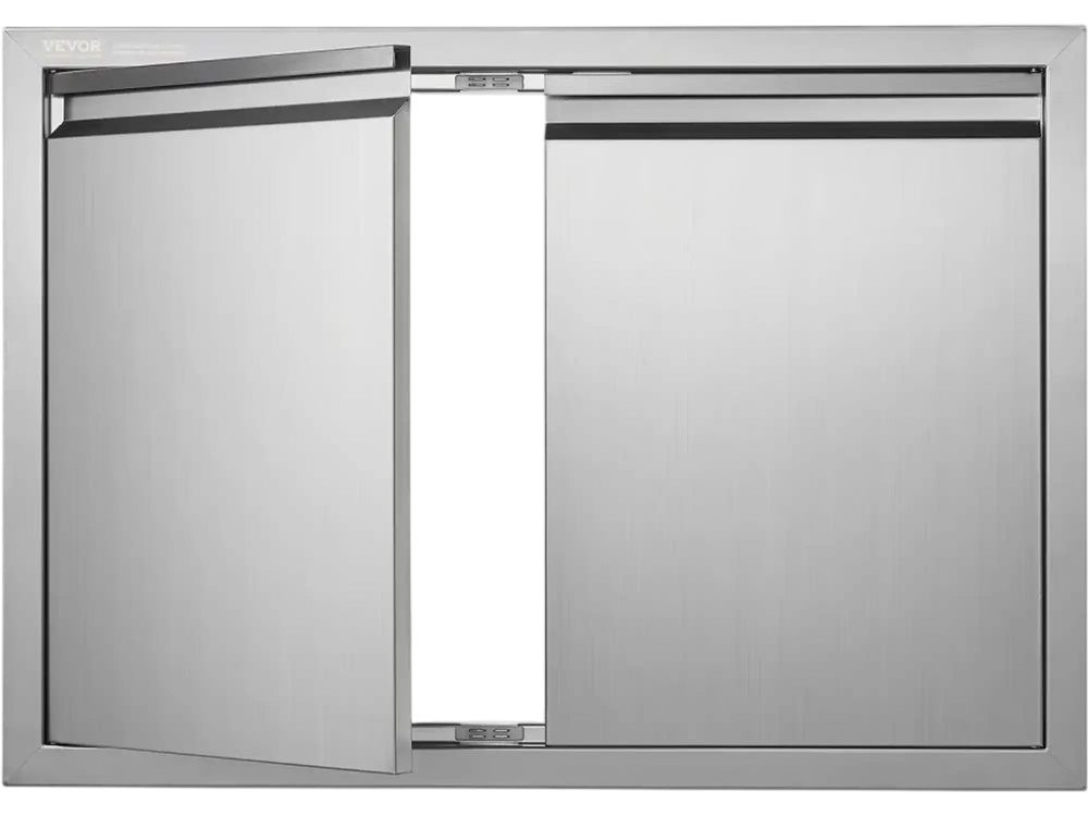 VEVOR BBQ Access Door, 30W x 21H Inch Double Outdoor Kitchen Door, Stainless Steel Flush Mount Door, Wall Vertical Door with Recessed Handles , for BBQ Island, Grilling Station, Outside Cabinet