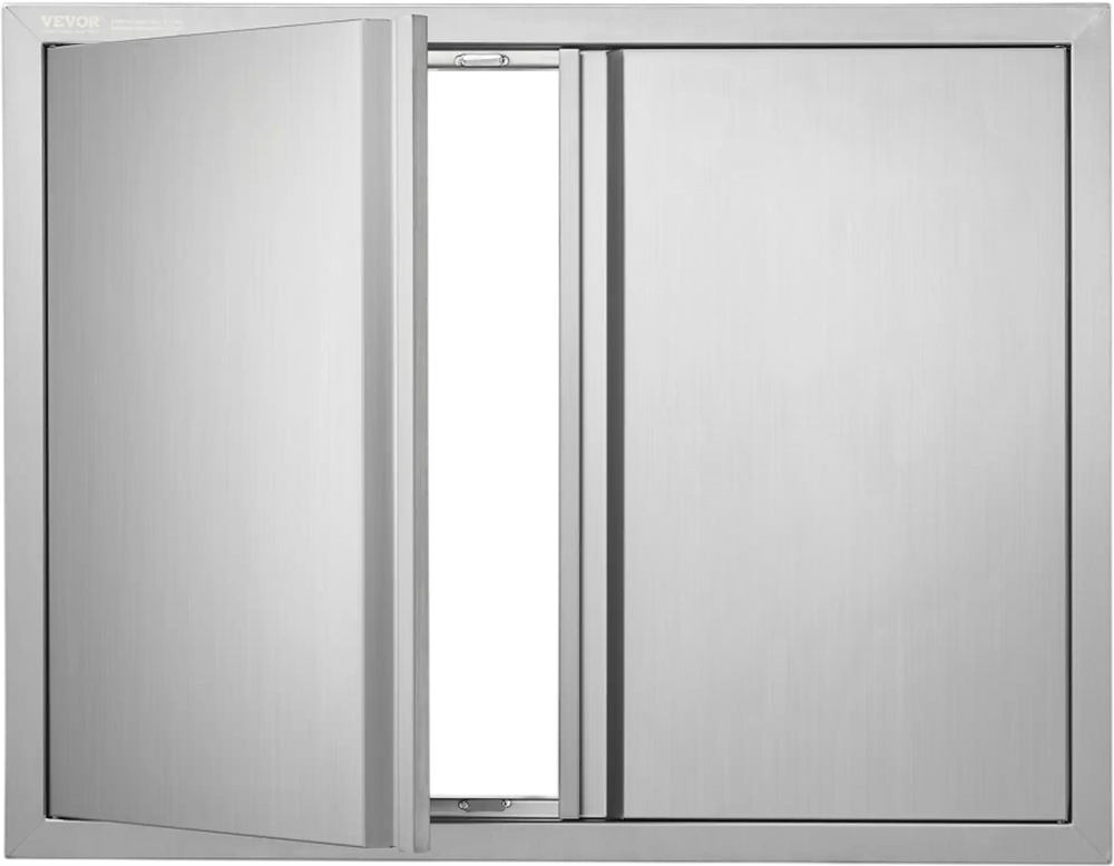 VEVOR BBQ Access Door, 31W x 24H Inch Double Outdoor Kitchen Door, Stainless Steel Flush Mount Door, Wall Vertical Door with Recessed Handles , for BBQ Island, Grilling Station, Outside Cabinet