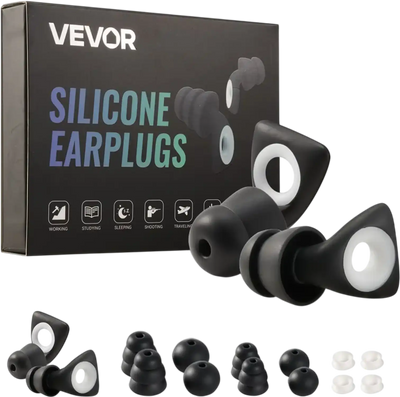 VEVOR Ear Plugs for Sleeping Noise Cancelling, NRR 25 dB Reusable High Noise Reduction  Earplugs, Flexible Silicone Soft Earplug with 12 Ear Tips in M / L, for Sleeping, Working, Studying & Traveling