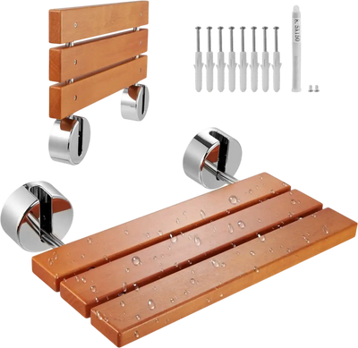 VEVOR Folding Teak Shower Seat, 20.1