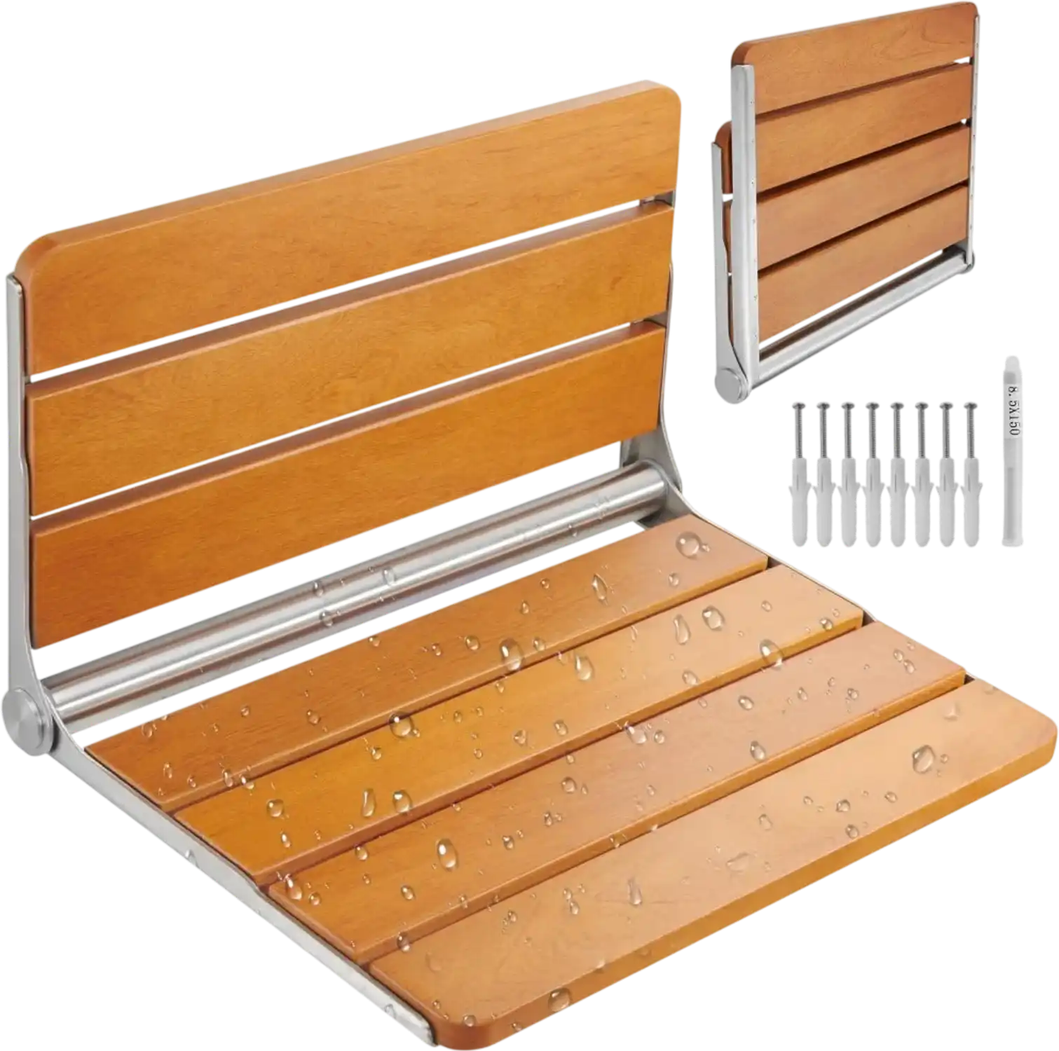 Vevor Shower Seat Folding Teak Wall Mounted Fold-Up Bench 20.9