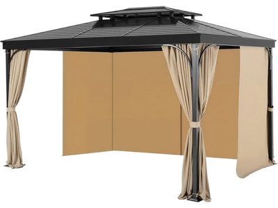 VEVOR Gazebo Curtains Outdoor, 12' x 10' x 7.3' Gazebos, 4-Panel Sidewall Gazebo Privacy Curtains with Zippers, Outdoor Curtain Replacement for Patio Canopy, Only Curtain, Khaki