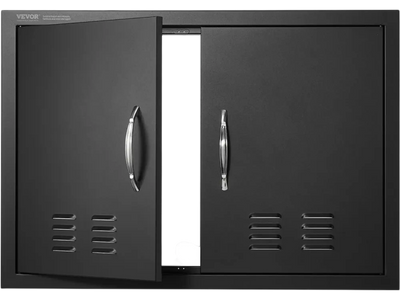 VEVOR BBQ Access Door, 30W x 21H Inch Double Outdoor Kitchen Door, Cold Plate Flush Mount Door, Wall Vertical Door with Handles and Ventss, for BBQ Island, Grilling Station, Outside Cabinet