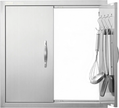 VEVOR BBQ Access Door, 24W x 24H Inch Double Outdoor Kitchen Door, Stainless Steel Flush Mount Door, Double Wall Vertical Door with Handles and Hooks, for BBQ Island, Grilling Station, Outside Cabinet