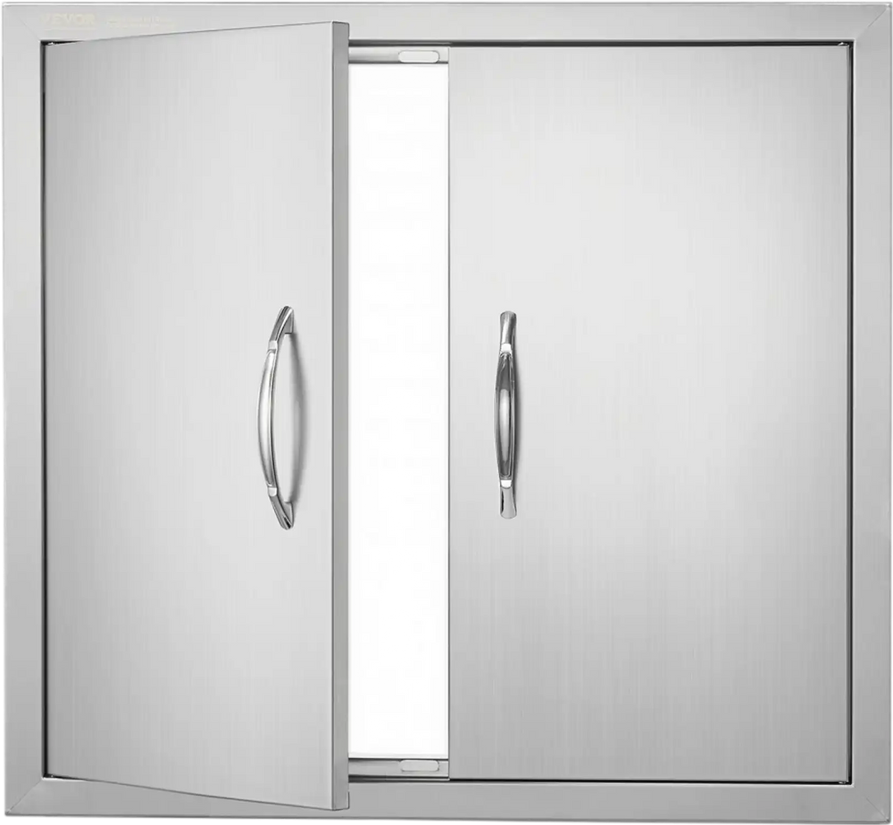 VEVOR BBQ Access Door, 26W x 24H Inch Double Outdoor Kitchen Door, Stainless Steel Flush Mount Door, Wall Vertical Door with Handles, for BBQ Island, Grilling Station, Outside Cabinet