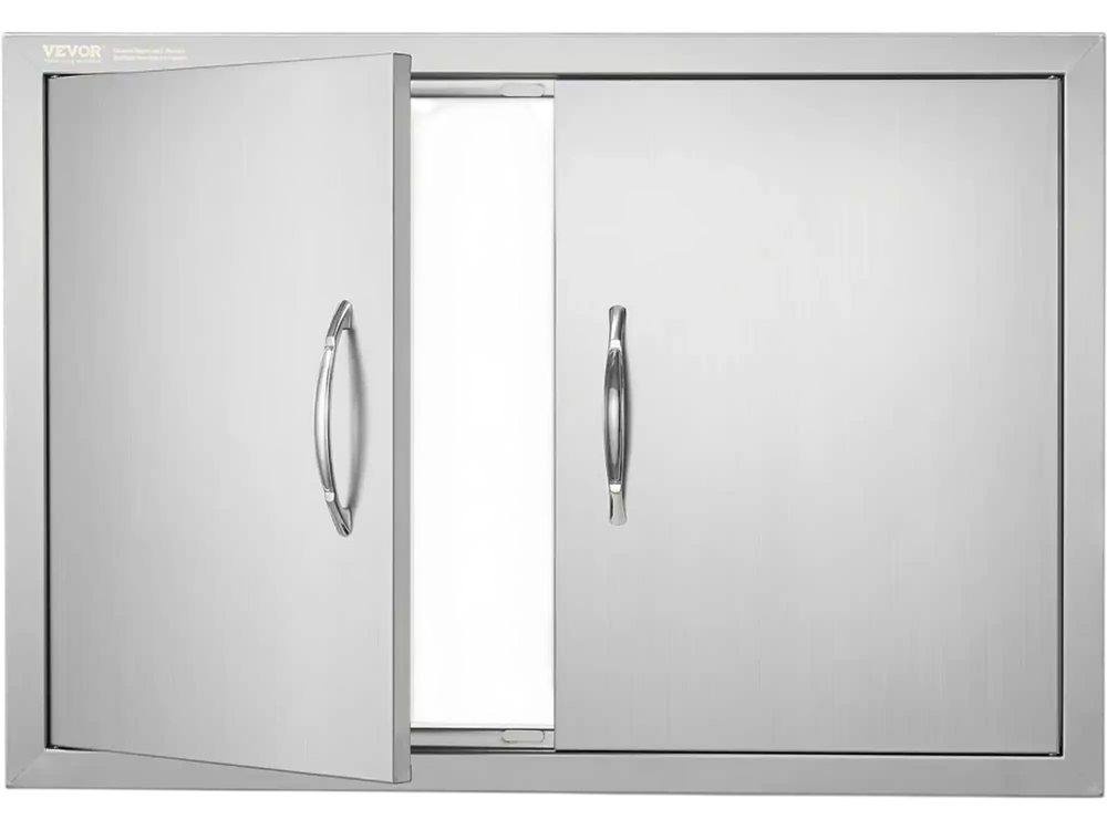 VEVOR BBQ Access Door, 30W x 21H Inch Double Outdoor Kitchen Door, Stainless Steel Flush Mount Door, Wall Vertical Door with Handles, for BBQ Island, Grilling Station, Outside Cabinet