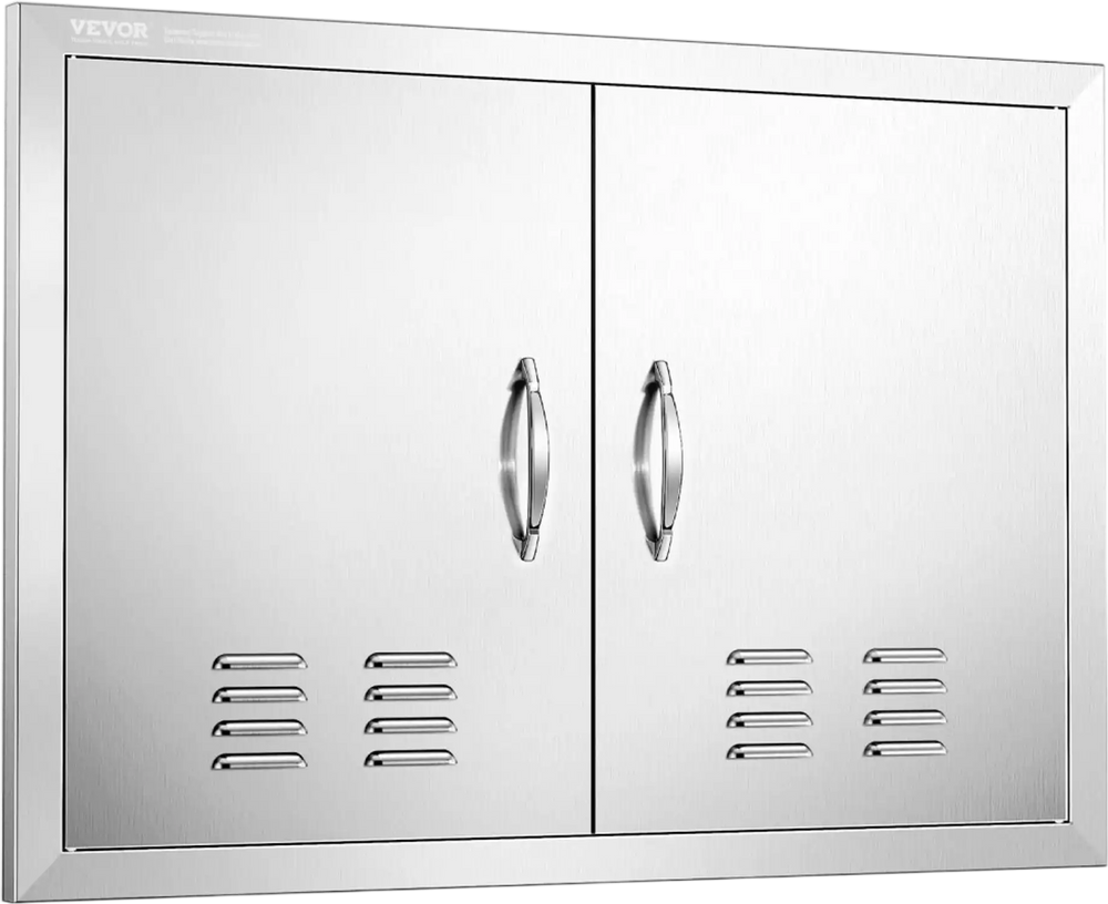 VEVOR BBQ Access Door, 30W x 21H Inch Double Outdoor Kitchen Door, Stainless Steel Flush Mount Door, Wall Vertical Door with Handles and Vents, for BBQ Island, Grilling Station, Outside Cabinet