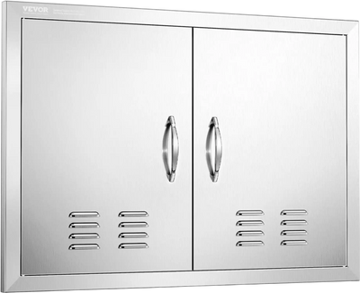 VEVOR BBQ Access Door, 30W x 21H Inch Double Outdoor Kitchen Door, Stainless Steel Flush Mount Door, Wall Vertical Door with Handles and Vents, for BBQ Island, Grilling Station, Outside Cabinet