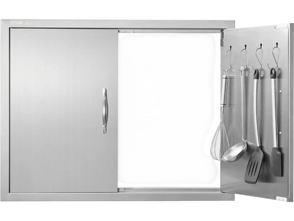 VEVOR BBQ Access Door, 31W x 24H Inch Double Outdoor Kitchen Door, Stainless Steel Flush Mount Door, Double Wall Vertical Door with Handles and Hooks, for BBQ Island, Grilling Station, Outside Cabinet