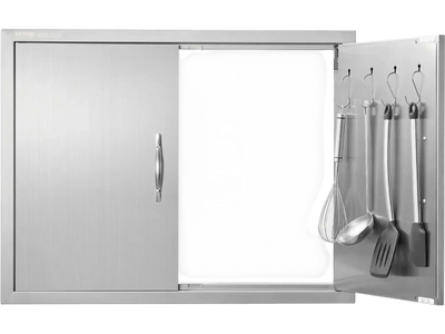 VEVOR BBQ Access Door, 31W x 24H Inch Double Outdoor Kitchen Door, Stainless Steel Flush Mount Door, Double Wall Vertical Door with Handles and Hooks, for BBQ Island, Grilling Station, Outside Cabinet