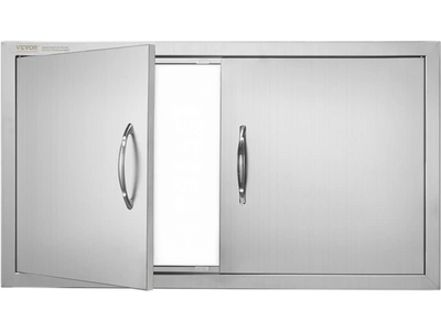 VEVOR BBQ Access Door, 34W x 19H Inch Double Outdoor Kitchen Door, Stainless Steel Flush Mount Door, Wall Vertical Door with Handles, for BBQ Island, Grilling Station, Outside Cabinet