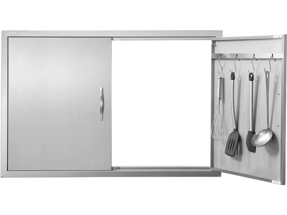 VEVOR BBQ Access Door, 39W x 26H Inch Double Outdoor Kitchen Door, Stainless Steel Flush Mount Door, Wall Vertical Door with Handles and Hooks, for BBQ Island, Grilling Station, Outside Cabinet