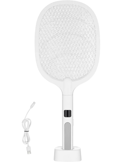 Vevor Electric Fly Swatter Racket Dual Mode UV Light Bug Zapper White New