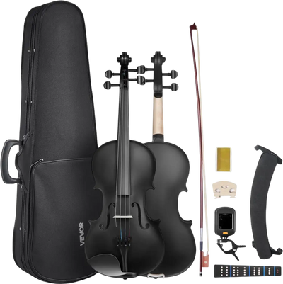 Vevor Violin 4/4 Solidwood Beginner Fiddle Set with Case Rosin Black New