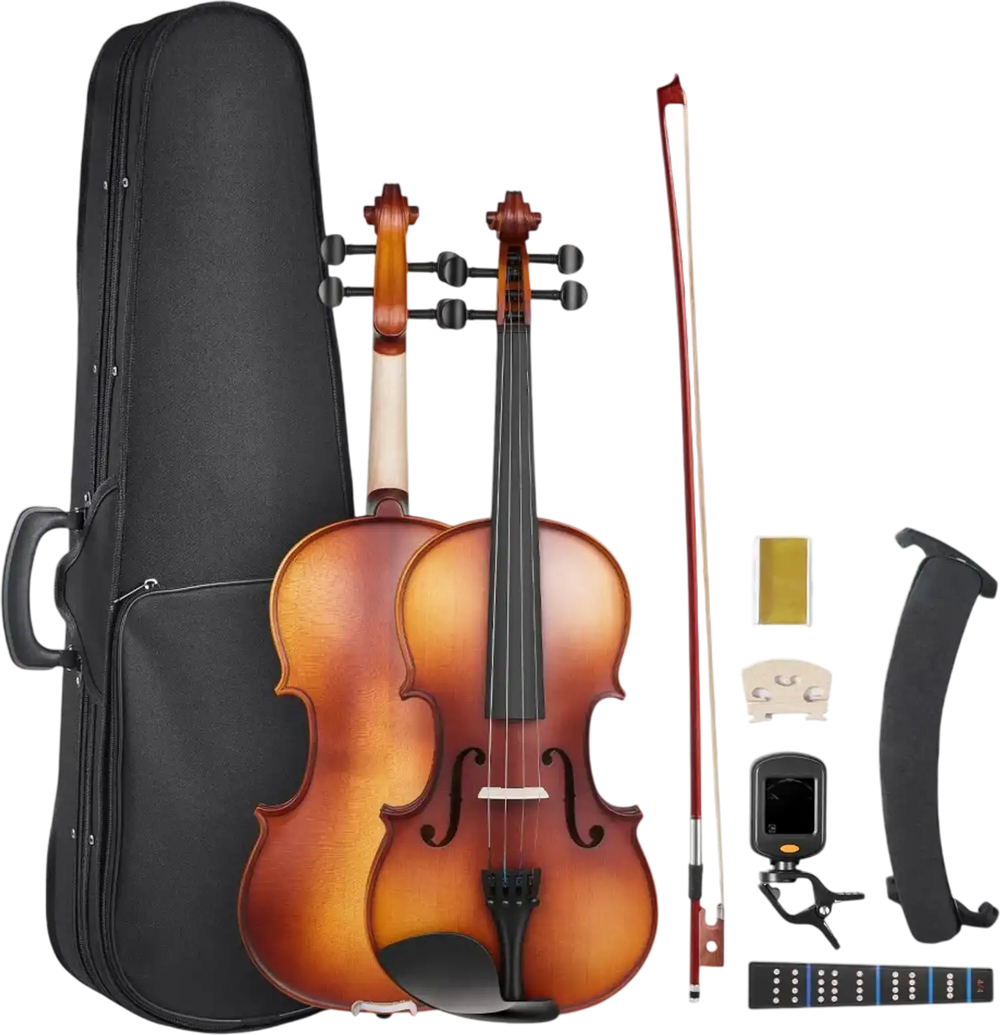 VEVOR Violin 4/4 Full Size for Adults, Violin Fiddle Set for Beginners Student with Hard Case, Rosin, Bow, Shoulder Rest,Bridge,Extra Strings,Professional Solidwood Instrument (Matte Brown)