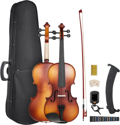 Vevor Violin 4/4 Full Size Matte Brown Beginner Fiddle Set New
