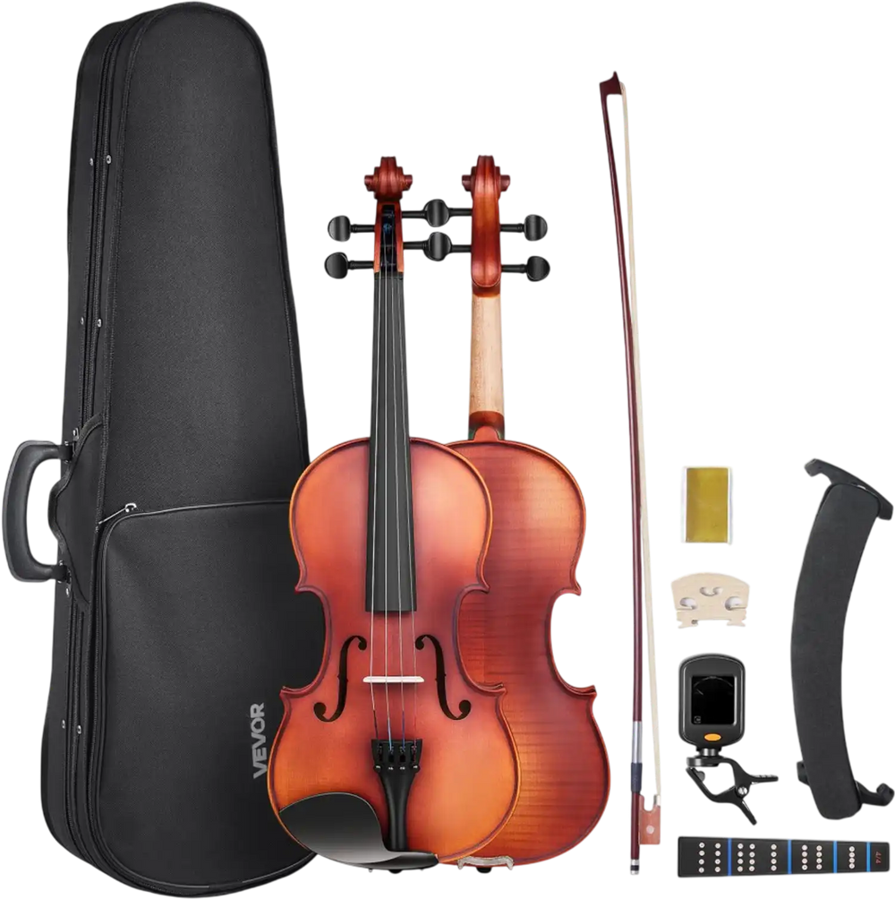 VEVOR Violin 4/4 Full Size for Adults, Violin Fiddle Set for Beginners Student with Hard Case, Rosin, Bow, Shoulder Rest,Bridge,Extra Strings,Professional Solidwood Instrument (Matte Brown Patterned)