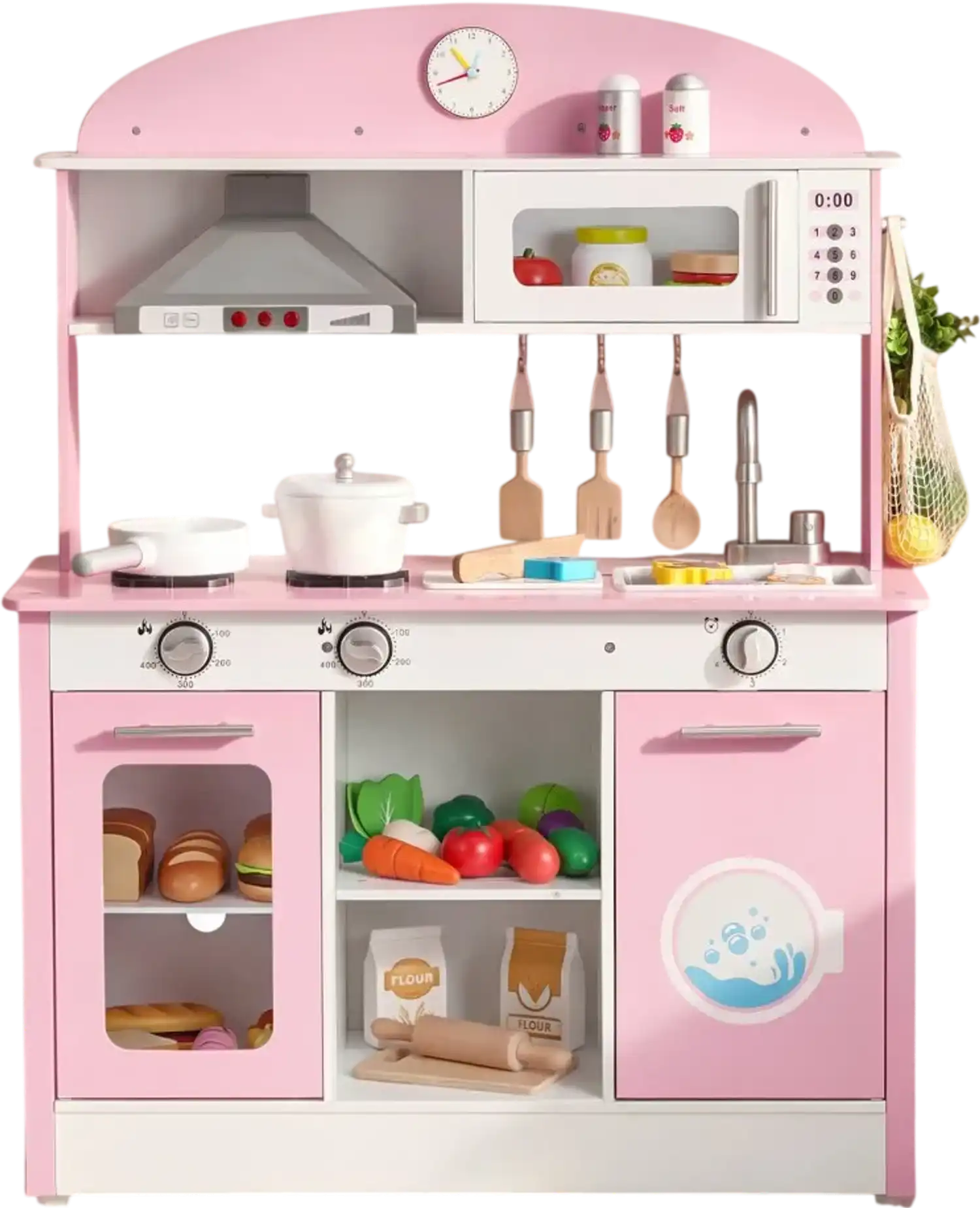 Vevor Play Kitchen Wooden Kids Kitchen Playset Pink New