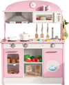 VEVOR Play Kitchen for Kids, Wooden, Kids Kitchen Playset with Real Lights & Sounds, Food & Cookware Accessories, Pretend Play Toy Set, Range Hood, Microwave, for Toddlers, Girls & Boys Ages 3-8, Pink