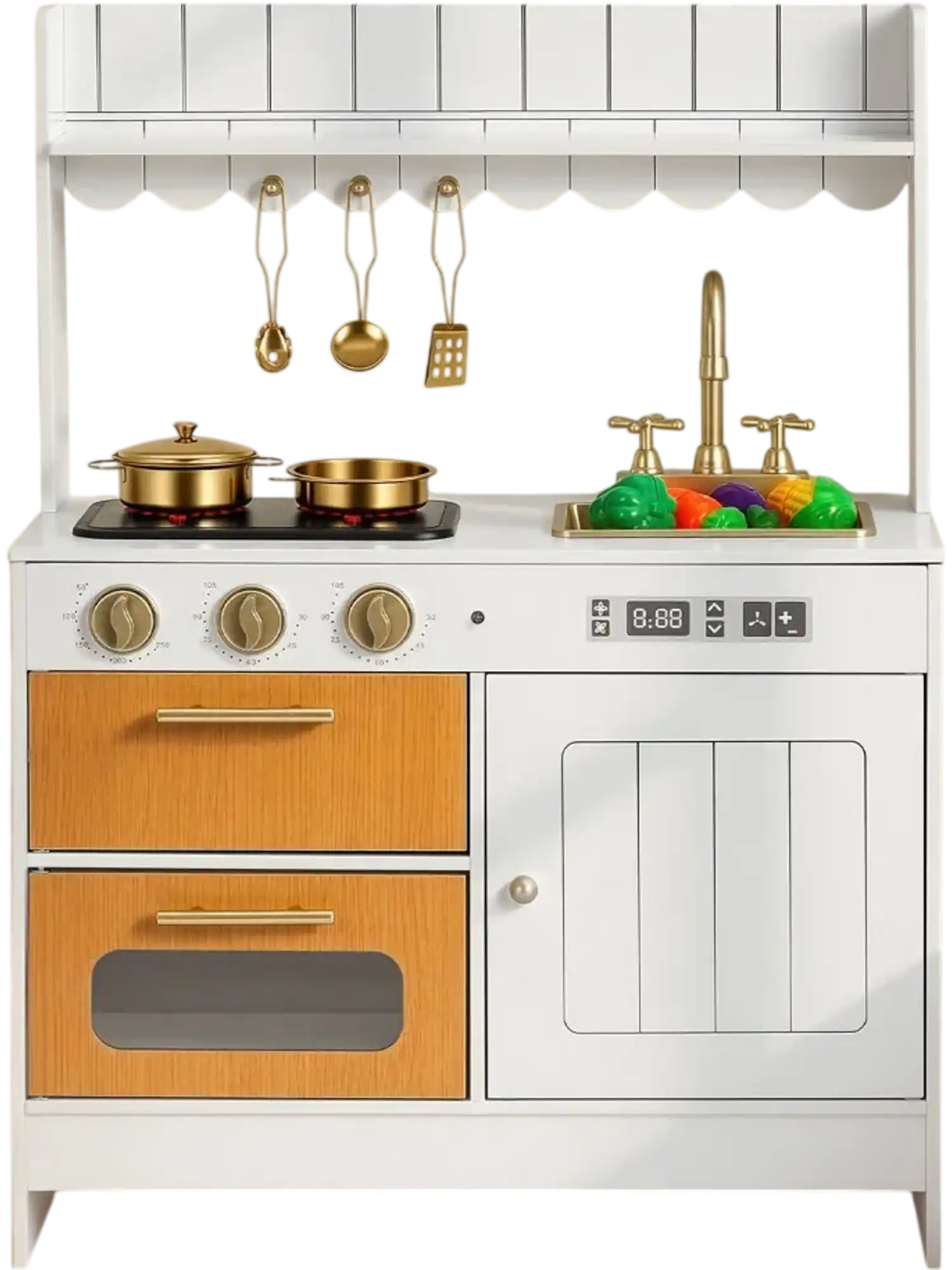 Vevor Play Kitchen Wooden Kids Kitchen Playset with Real Lights & Sounds New