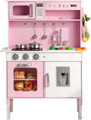 VEVOR Play Kitchen for Kids, Wooden, Kids Kitchen Playset with Real Lights & Sounds, Food & Cookware, Pretend Play Toy Set, Microwave, Oven, Clicking Knobs, for Toddlers, Girls & Boys Ages 3-8, Pink