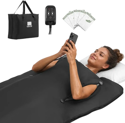 VEVOR Infrared Sauna Blanket with Armholes, 71 x 32 in Portable Sauna Bag, Even Heating for Home Detox & Relaxation, Temp Control & Timer, Lightweight Oxford Fabric Heating Wrap with Carry Bag, Black
