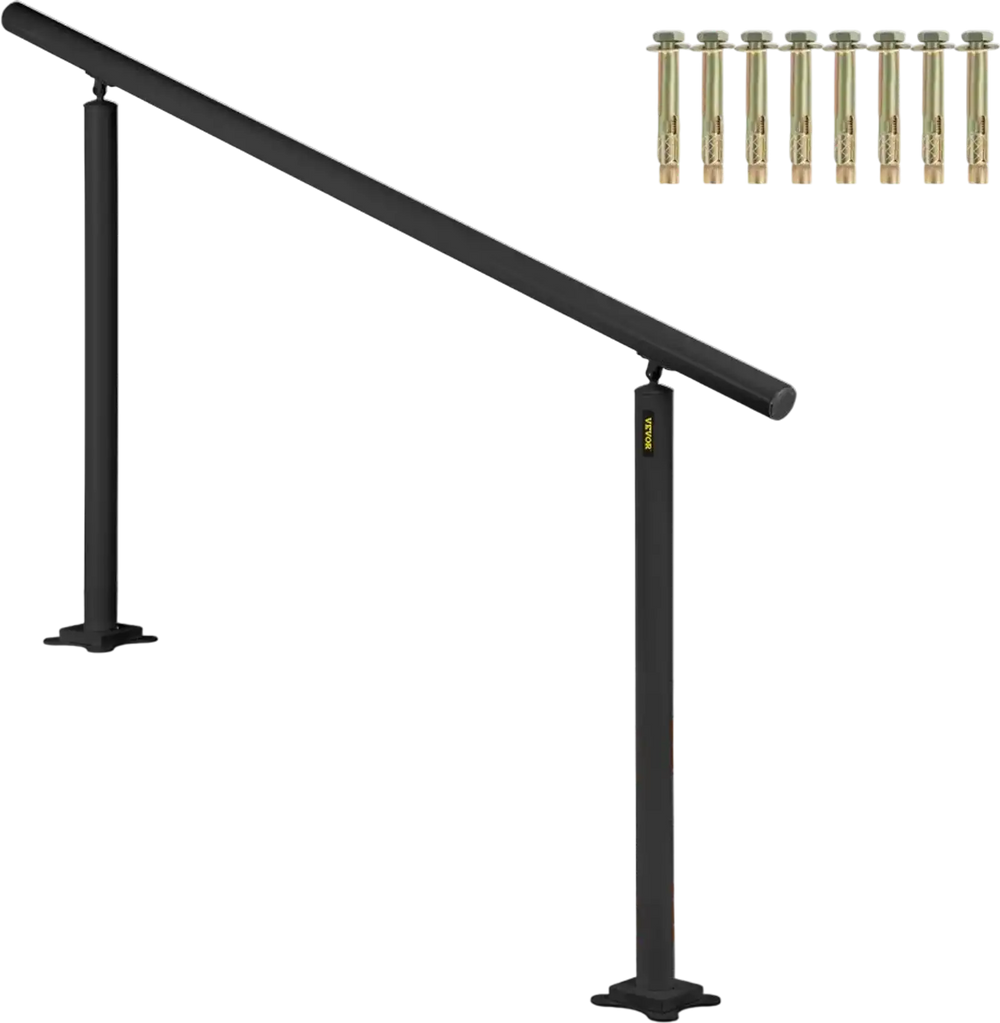 VEVOR Outdoor Stair Railing Kit, 5 FT Handrails 0-5 Steps, Adjustable Angle Black Aluminum Stair Hand Rail for The Elderly, Handrails for Indoor & Outdoor Steps