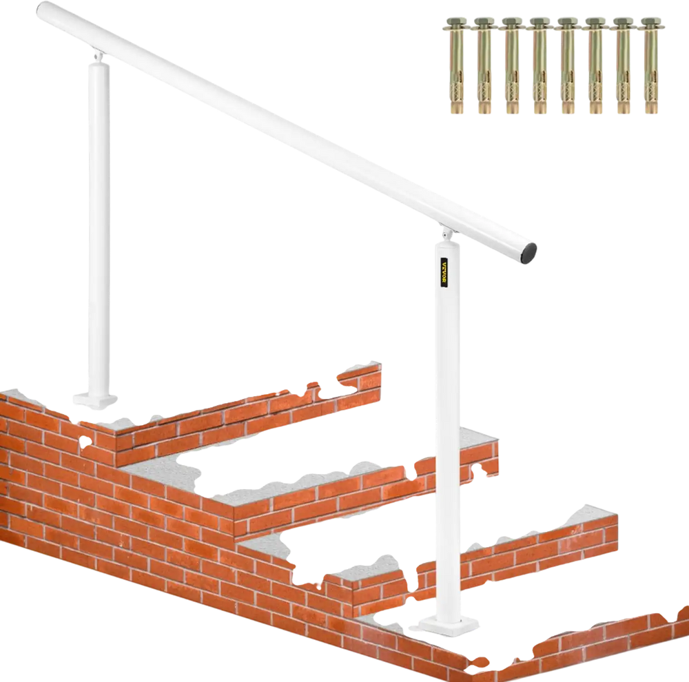 VEVOR Outdoor Stair Railing Kit, 5 FT Handrails 0-5 Steps, Adjustable Angle White Aluminum Stair Hand Rail for The Elderly, Handrails for Outdoor Steps
