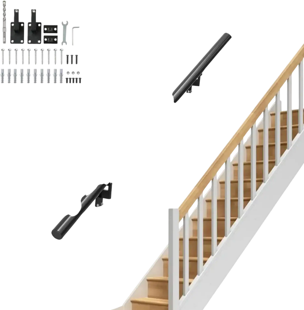 VEVOR Handrail Stair Railing, 5 ft, Wall Mount Handrails for Indoor Stairs, Thickened Aluminum Alloy Hand Rail with Installation Kit, 440 LBS Load Capacity Stairway Railing for Outdoor Stairs