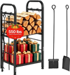 VEVOR Firewood Rack 15.75 Inch Heavy Duty Indoor Fire Wood Storage Holder, for Fireplace Patio Deck, 550 lbs Load Capacity, 2-Tier Storage Space, Log Stacker Stand Metal Wood Pile Organizer, Black