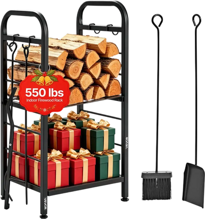 Vevor Firewood Rack Heavy-Duty 2-Tier Indoor Log Storage Holder 15.75