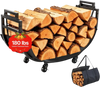 VEVOR Firewood Rack 31.69 Inch Heavy Duty Indoor Fire Wood Storage Holder, for Fireplace Patio Deck, 180 lbs Load Capacity, 4 Locking Swivel Casters, Log Stacker Stand Metal Wood Pile Organizer, Black