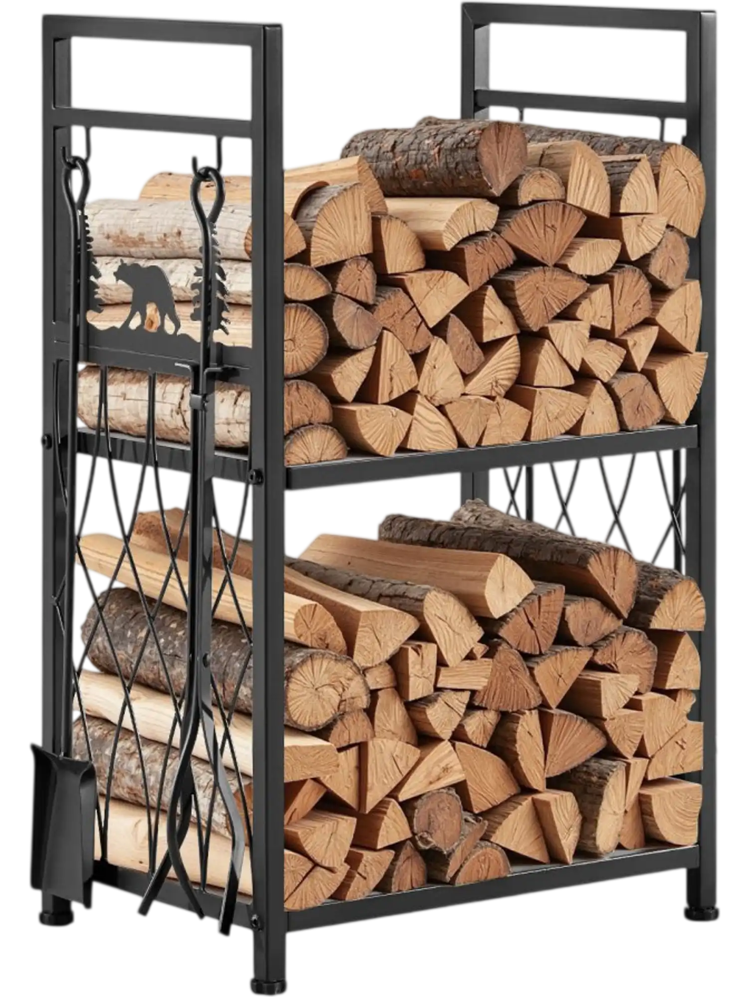 Vevor Firewood Rack 1.3' 2-Tier Indoor Log Holder with Fireplace Tools New
