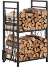 VEVOR Indoor Firewood Rack, 1.3 ft 2-Tier Firewood Holder with Fireplace Tools, Brush, Shovel, Poker, Tongs, Heavy Duty Log Wood Rack, 400 lbs Weight Capacity, Wood Pile Storage Stacker for Fire Pit