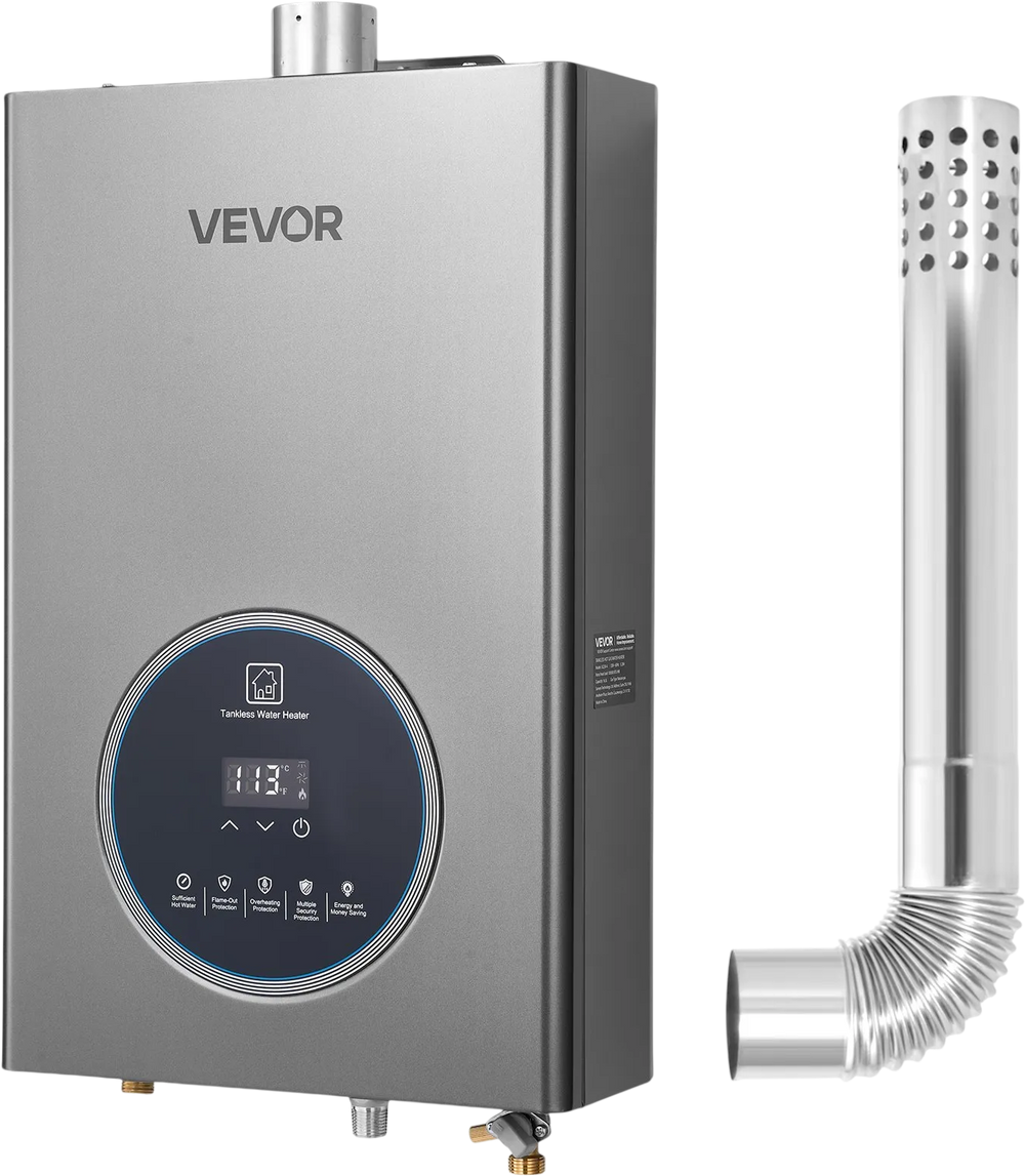 VEVOR Propane Tankless Water Heater, 4.3Gal Indoor 100000 BTU Instant Hot Water Heater, Smart Temperature Control & Clear LED Display & Multiple Security Protections for Whole House, Silver Gray