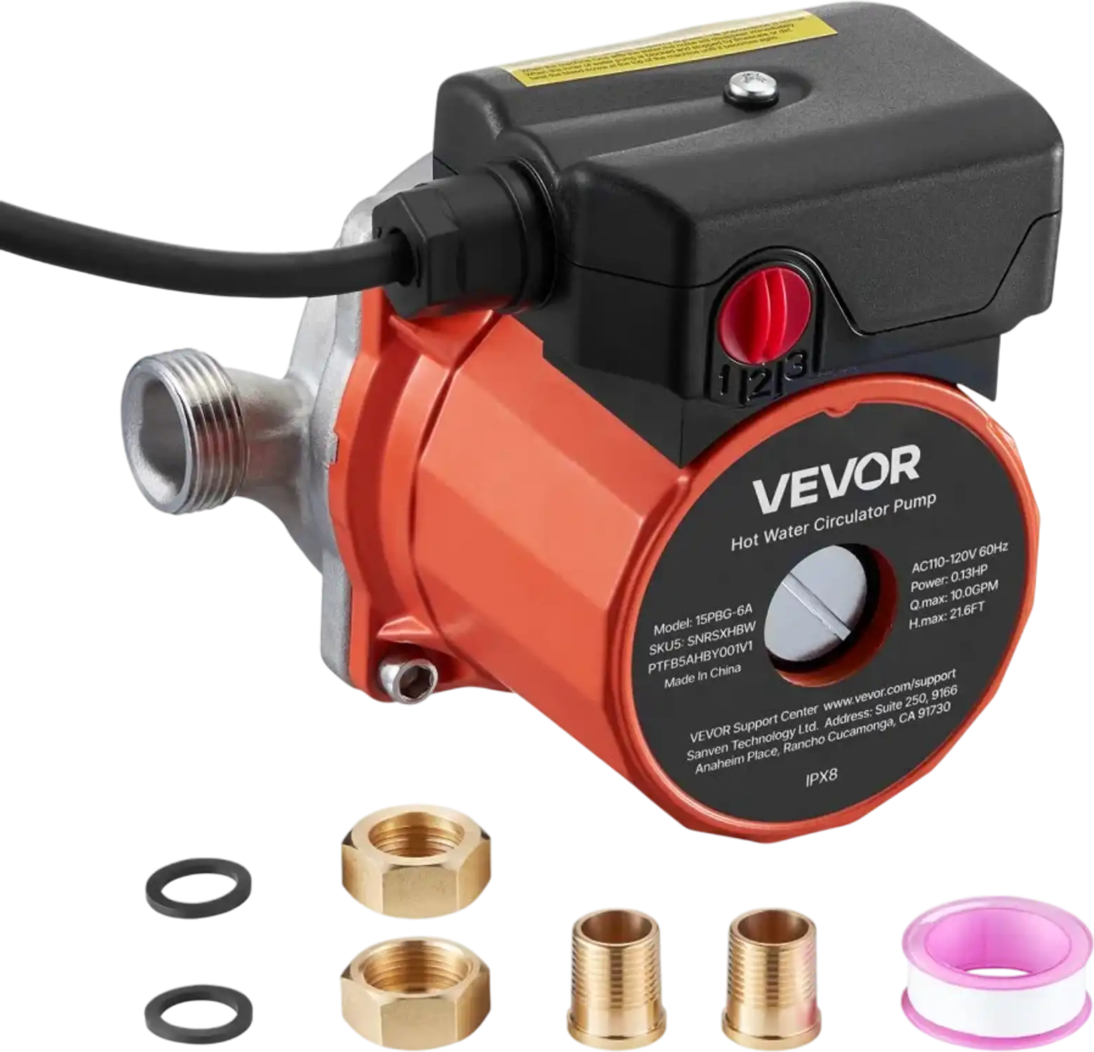 Vevor Recirculating Pump Instant Hot Water Circulation System 10 GPM 0.13 HP New