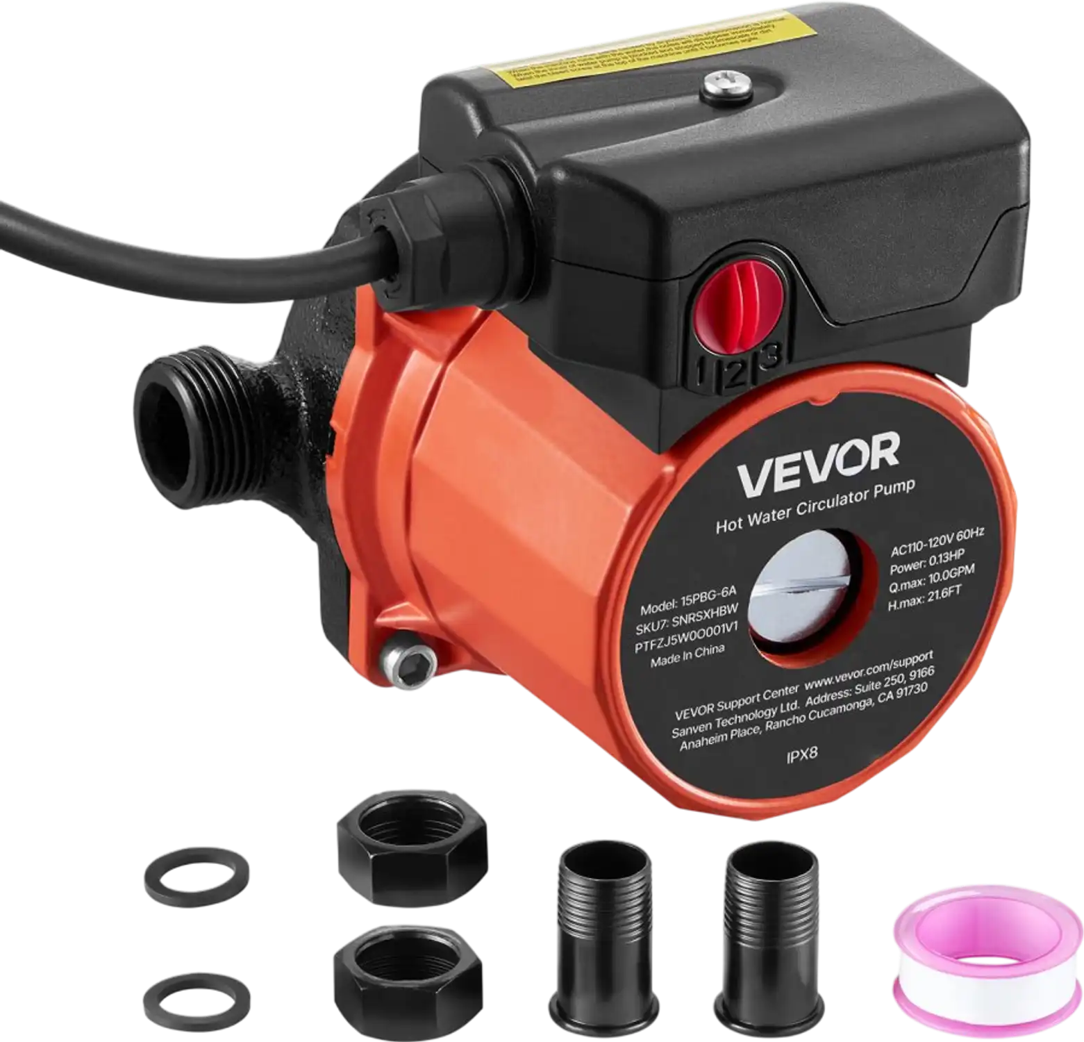 Vevor Hot Water Recirculating Pump 10 GPM 3-Speed 0.13 HP New
